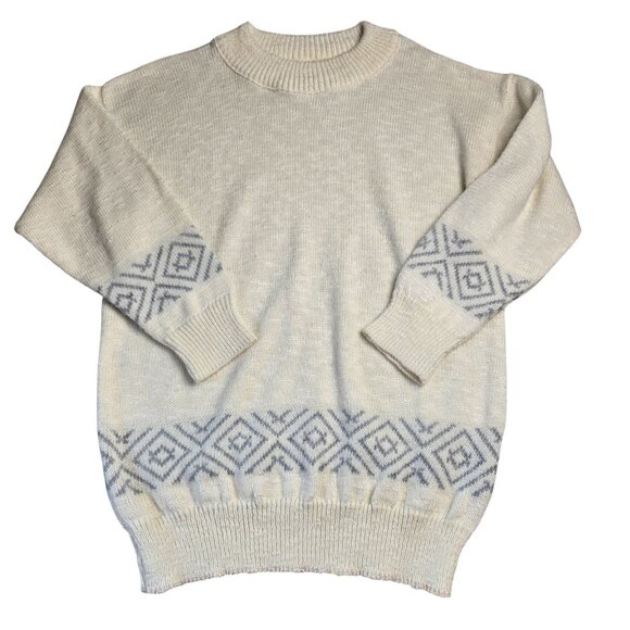 Vintage Sweater Medium Made in USA Cream Acrylic Nordic Retro Ski Lodge Preppy - Picture 1 of 12